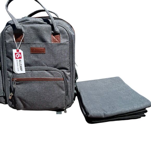 NWT! ALLCAMP Gray Outdoor Picnic Backpack for 2 People - Picture 3 of 10